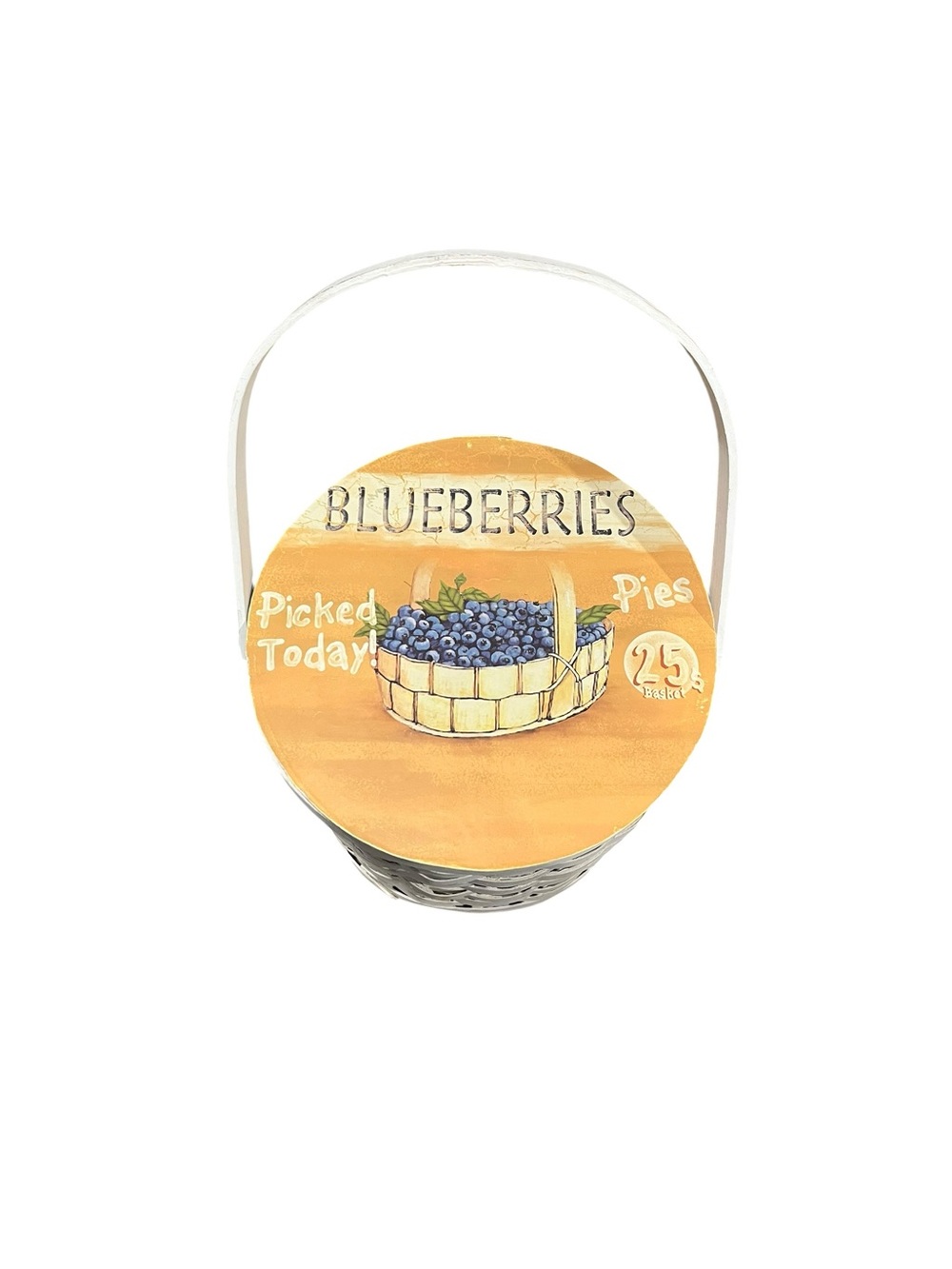 Blueberries Picked White Wicker Gathering Basket Top Handle Hinged Cottagecore